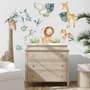 Kids Watercolor Safari Animals with Tropical Leaves Wall Decal Sticker