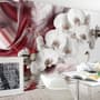 Swan and White Orchid with Red Smoke Pattern Wallpaper Mural