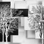 Papier peint panoramique arbre noir et blanc avec cubes abstraits