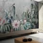 Watercolor Cactus with Flowers Wallpaper Mural