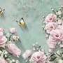 Vintage Pink Floral and Yellow Butterfly Wallpaper Mural