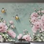 Vintage Pink Floral and Yellow Butterfly Wallpaper Mural