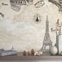 Vintage Map with Eiffel Tower Statue of Liberty Wallpaper Mural