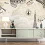 Vintage Map with Eiffel Tower Statue of Liberty Wallpaper Mural