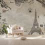 Vintage Map with Eiffel Tower Statue of Liberty Wallpaper Mural