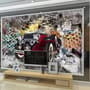 Vintage Car with Graffiti Brick Wallpaper Mural
