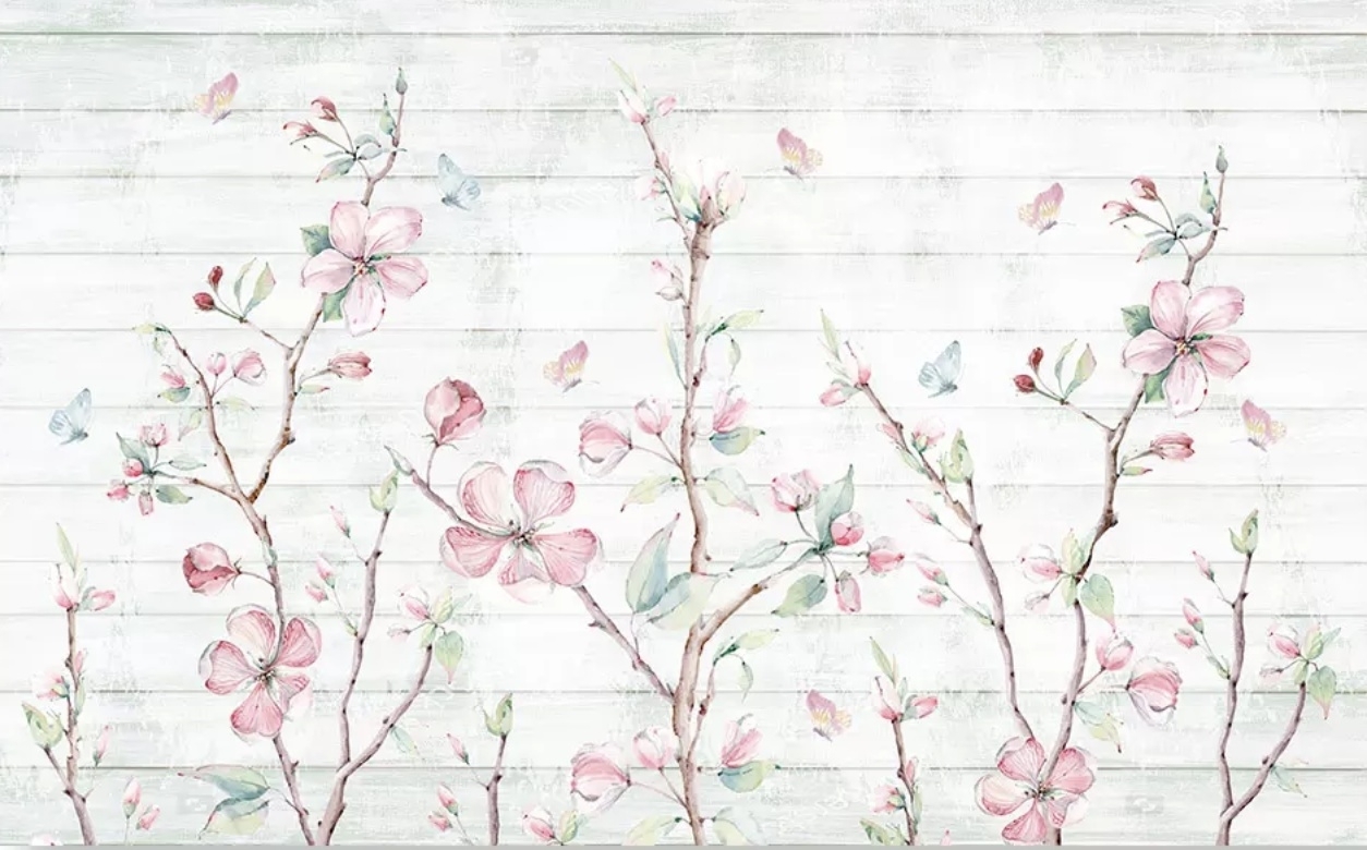 Watercolor Cherry Blossom Wallpaper Mural