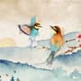 Watercolor Winter Landscape and Colorful Bird Wallpaper Mural