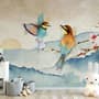 Watercolor Winter Landscape and Colorful Bird Wallpaper Mural