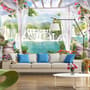 3D-Look Wasserfall Landschaft und malerischer Garten Fototapete