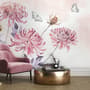 Papier peint art floral pissenlit rose aquarelle rétro