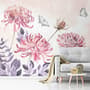 Papier peint art floral pissenlit rose aquarelle rétro
