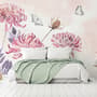 Papier peint art floral pissenlit rose aquarelle rétro