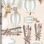 Wandtattoo mit grünen Heißluftballons und braunen Flugzeugen mit Wolken für Kinderzimmer