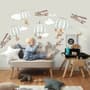 Wandtattoo mit grünen Heißluftballons und braunen Flugzeugen mit Wolken für Kinderzimmer